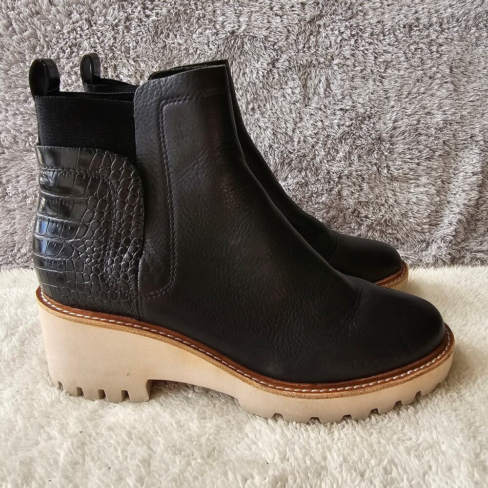 Dolce Vita Women's Huey Leather Lug Sole Slip On Ankle‎ Chelsea Boots Sz 9 Black
